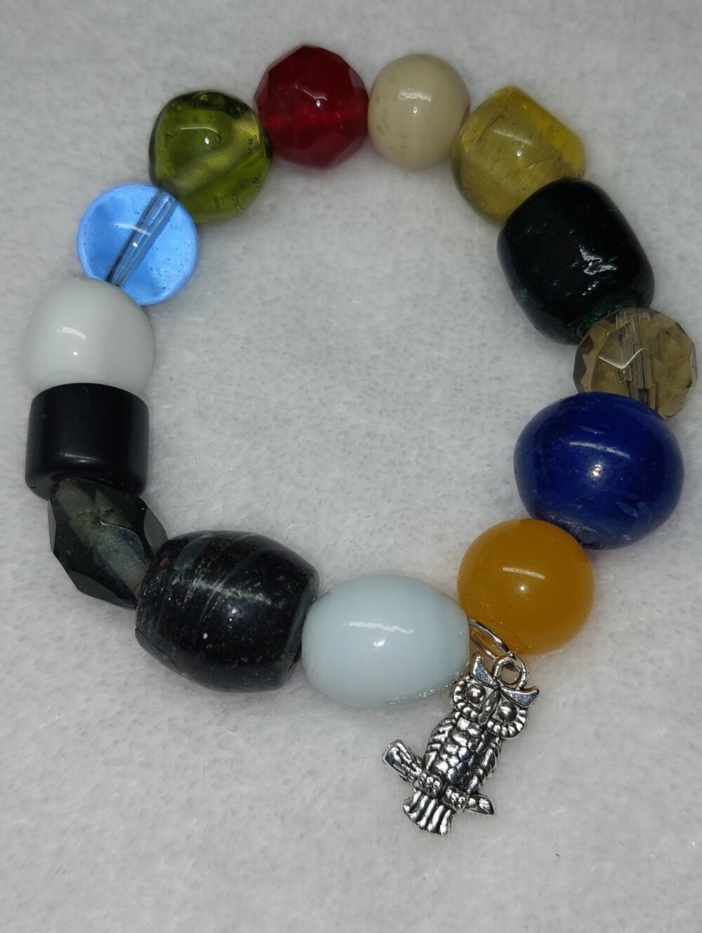 Multicolor Glass Beaded Owl Charm Bracelet - Women Jewelry